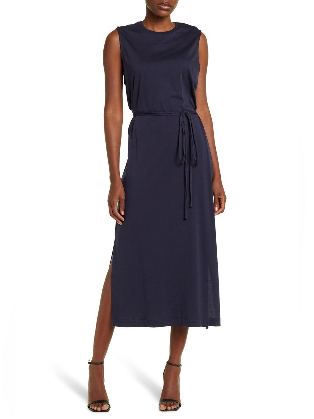 Vince Pima Sleeveless Navy Tie-Waist Midi Dress 💙💙